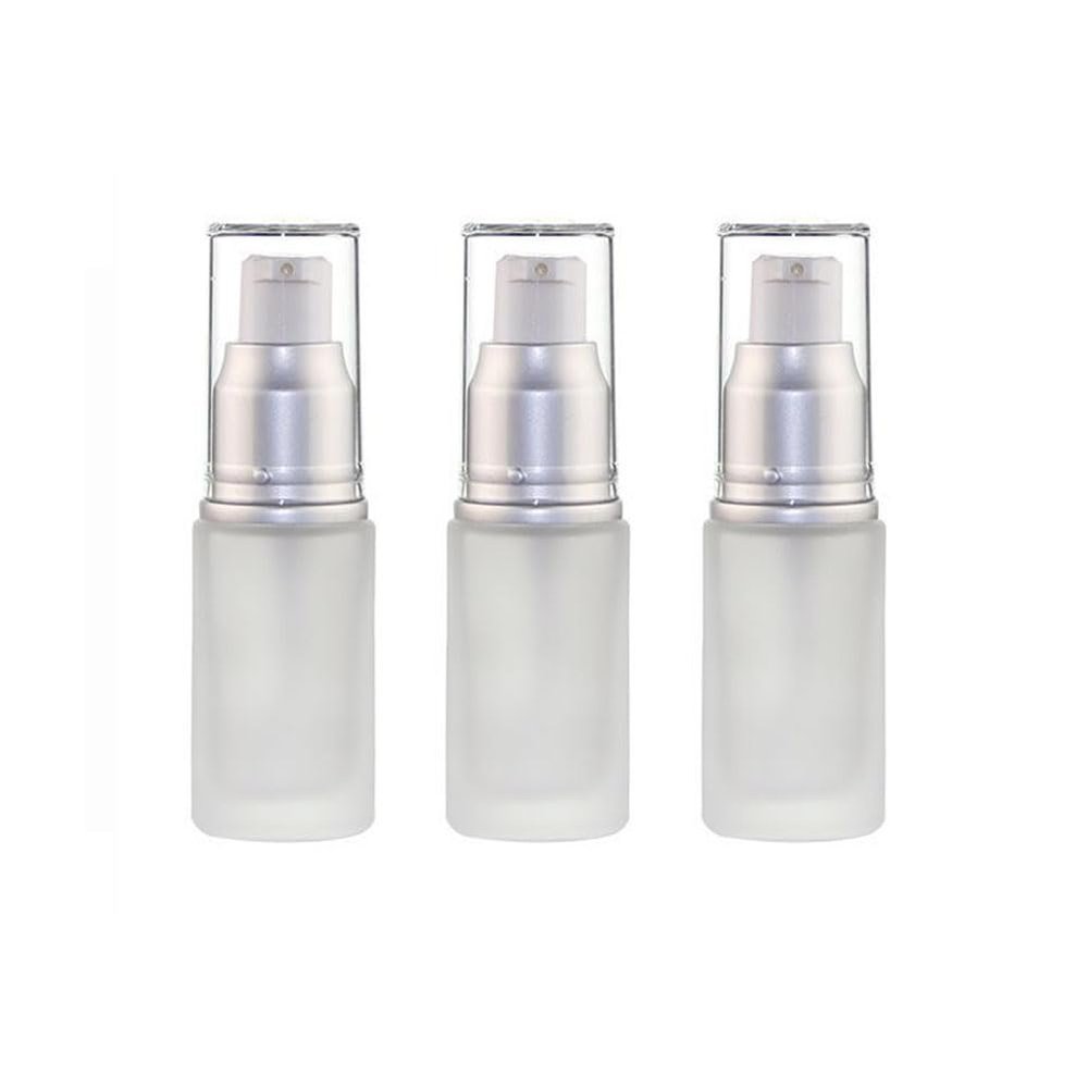 3PCS 15ml/0.5oz Empty Frosted Glass Lotion Pump Bottle Refillable Cosmetic Travel Toiletries Container Dispenser Vials Pot Jars for Cream Foundation Emulsion Essencial Oil