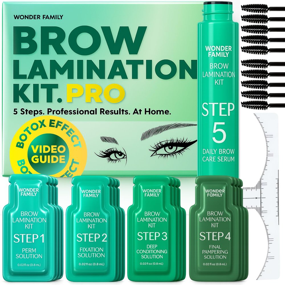 Brow Lamination Kit 5-Step Easy At Home Eyebrow Shaping & Lifting System with Brushes for Eyebrows, Eyebrow Serum & Brow Rulers Perm Eyebrow Grooming Kit, Professional Brow Lift Kit