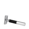 MHLE NEO safety razor|double edge safety razor for beginners and experienced shavers|sustainable eco-friendly and reusable|for men and women|chrome with black silicone grip handle view 2