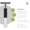 MHLE NEO safety razor|double edge safety razor for beginners and experienced shavers|sustainable eco-friendly and reusable|for men and women|chrome with black silicone grip handle view 3