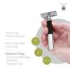 MHLE NEO safety razor|double edge safety razor for beginners and experienced shavers|sustainable eco-friendly and reusable|for men and women|chrome with black silicone grip handle view 4