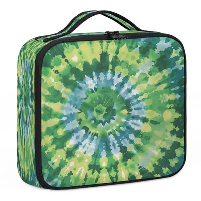 CURLYOOT Tie Dye Green Travel Makeup Train Case Cosmetic Bag Organizer Portable Storage Bag with Adjustable Dividers for Cosmetics Makeup Brushes Toiletry Jewelry