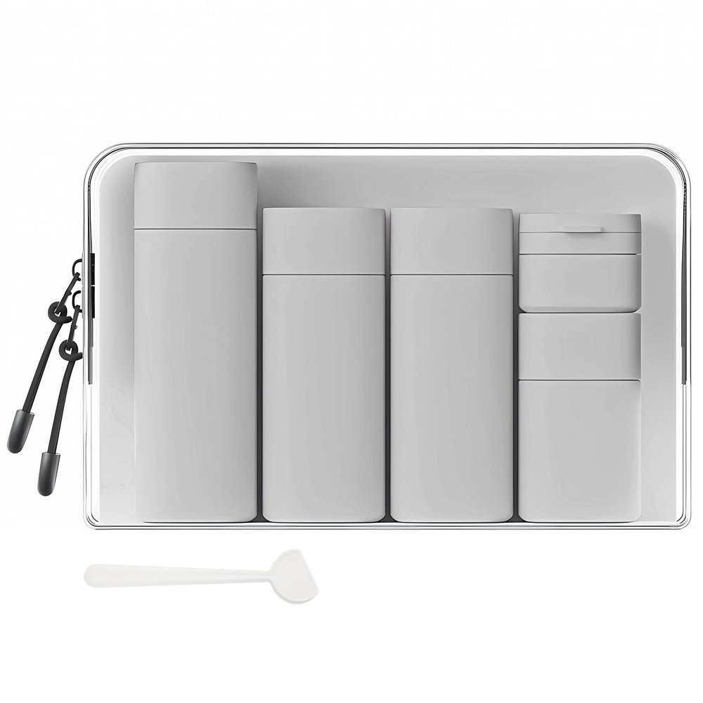Suteng Travel Bottles for Toiletries, 5 Pack Travel Size Containers, TSA Approved Leak Proof - Silicone Toiletry Containers with Clear Bag for Shampoo, Conditioner & Lotion, Travel Essentials (Grey)