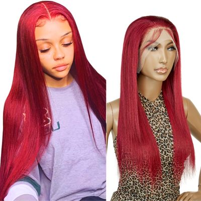 13x4 Glueless Lace Front Wig Human Hair HD Transparent Pre Plucked Pre Bleached Pre Cut Wig Brazilian Virgin Straight Hair Wigs for Black Women 150% Density glueless wig 99J Dark Burgundy 16inch