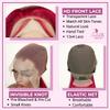 13x4 Glueless Lace Front Wig Human Hair HD Transparent Pre Plucked Pre Bleached Pre Cut Wig Brazilian Virgin Straight Hair Wigs for Black Women 150% Density glueless wig 99J Dark Burgundy 16inch view 3