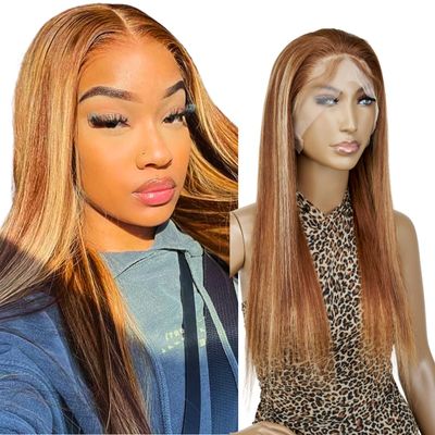 13x4 Glueless Lace Front Wig Human Hair HD Transparent Pre Plucked Pre Bleached Pre Cut Wig Brazilian Virgin Straight Hair Wigs for Black Women 150% Density glueless wig P4/27 - Honey Blond, 16inch