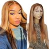 13x4 Glueless Lace Front Wig Human Hair HD Transparent Pre Plucked Pre Bleached Pre Cut Wig Brazilian Virgin Straight Hair Wigs for Black Women 150% Density glueless wig P4/27 - Honey Blond, 16inch view 1