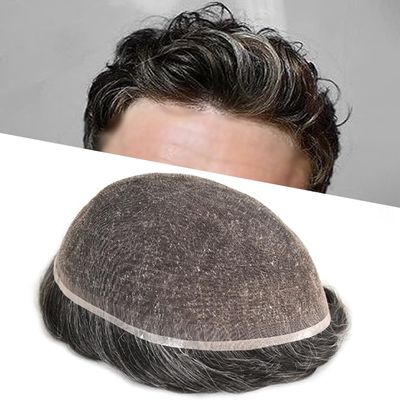 Healthlif Mens Toupee Remy Human Hair Full Swiss Lace Toupee Bleached Knot Hair Piece For Men Hair Replacement System For Men Hairpiece Toupee 7x9#1B40#1B Off Black+40% Grey 120% Density
