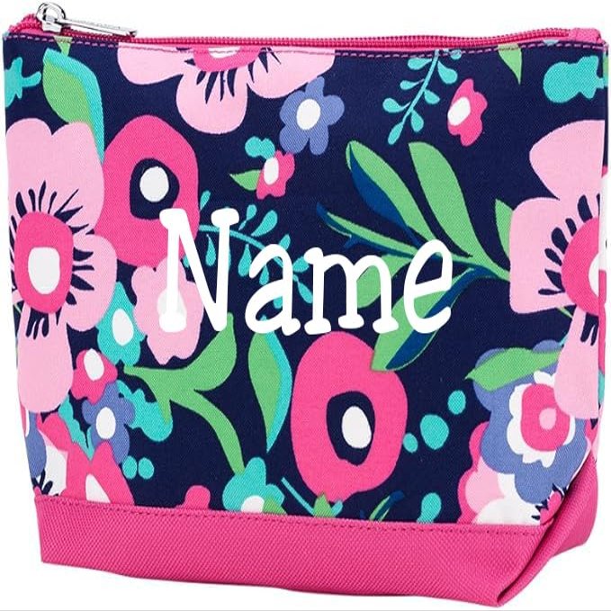 101 BEACH Personalized Bold Pink Flower Print Small 9-inch Accessory Bag for Travel or Work