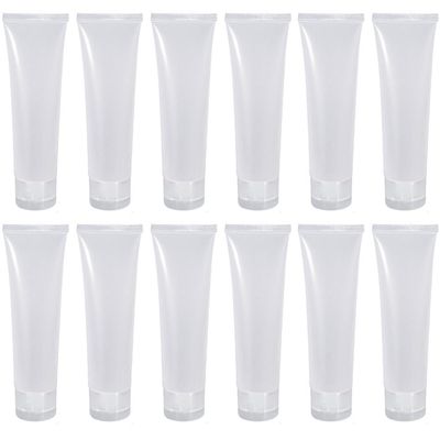 12PCS 100ml/3.4oz Empty Clear Plastic Squeeze Soft Tubes with Flip Cover Lotion Bottle Travel Sample Packing Cosmetic Makeup Container Storage Vials for Facial Cleanser Lotion Toiletries ( Glossy )
