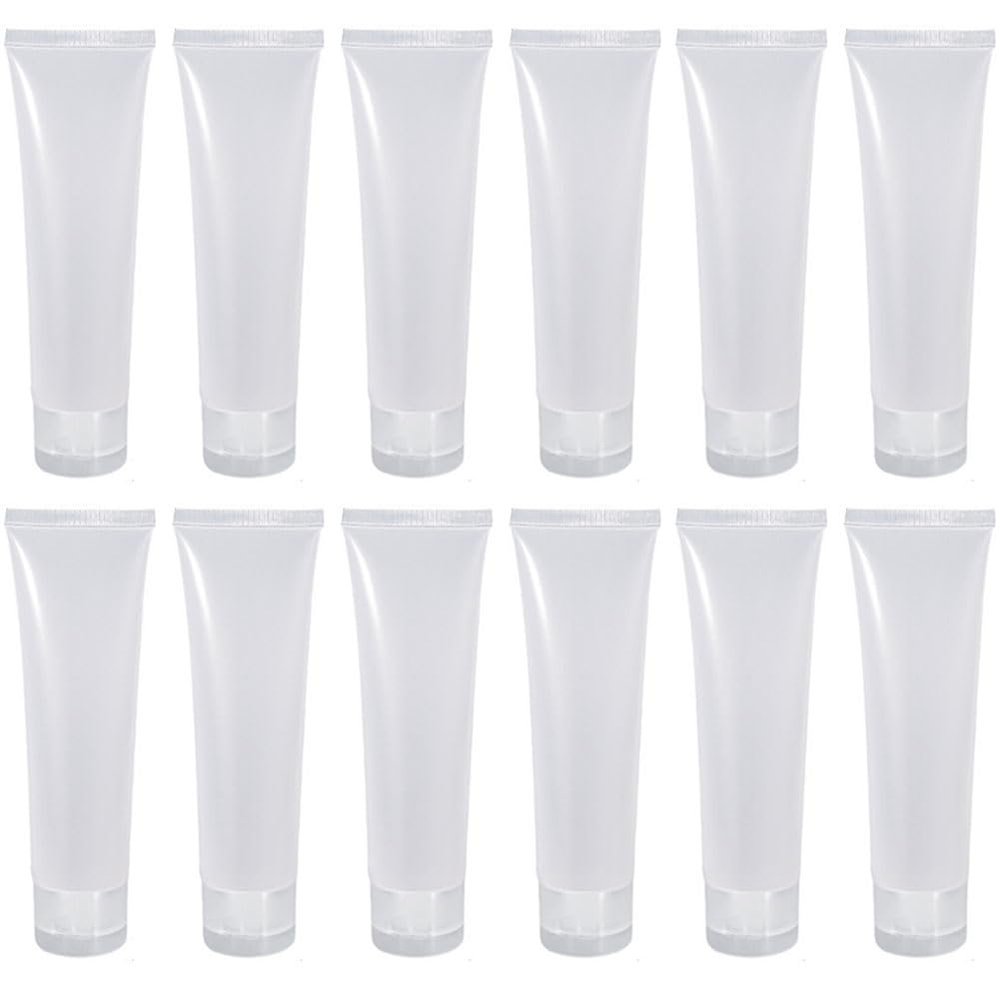 12PCS 100ml/3.4oz Empty Clear Plastic Squeeze Soft Tubes with Flip Cover Lotion Bottle Travel Sample Packing Cosmetic Makeup Container Storage Vials for Facial Cleanser Lotion Toiletries ( Glossy )