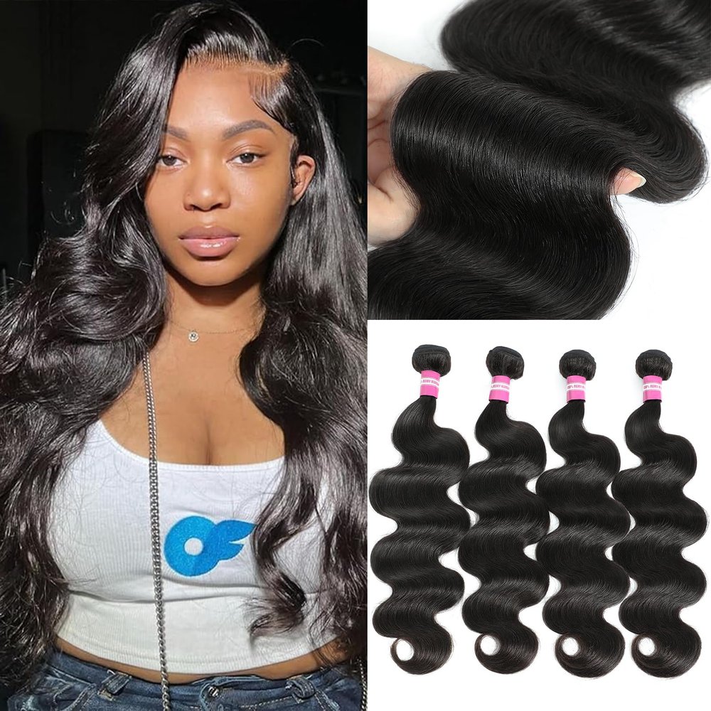 DMKEEP 12A Human Hair Bundles 14 16 18 20 Inch Body Wave Bundles Human Hair 100% Unprocessed Brazilian Raw Virgin Hair 4 Pcs Quick Weave Human Hair Extensions Natural Color