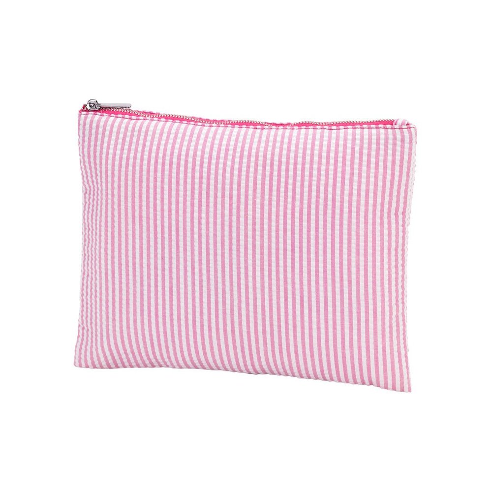 101 BEACH Women's Fashion Print Cosmetic Makeup Accessory Zippered Pouch (Pink Seersucker)