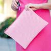 101 BEACH Women's Fashion Print Cosmetic Makeup Accessory Zippered Pouch (Pink Seersucker) view 2