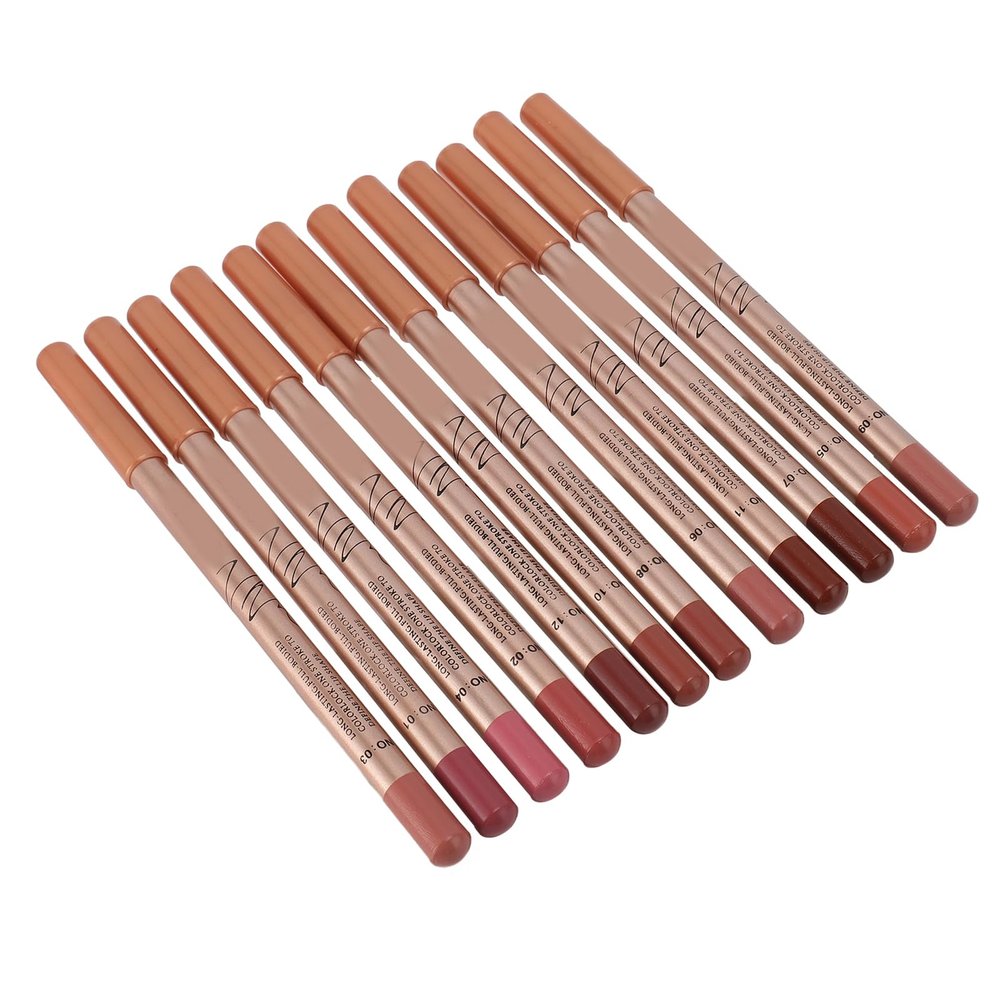12PCS Long Lasting Lipliner Set High Pigmented, Smudge Proof Lip Makeup Pencil for Daily Use, Silky Smooth Application with 3mm Fine Tip