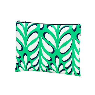 101 BEACH Women's Fashion Print Cosmetic Makeup Accessory Zippered Pouch (PALM - Green White)