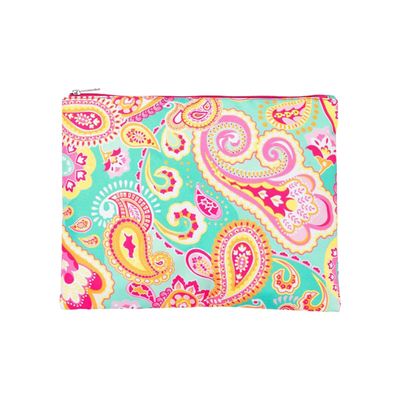 101 BEACH Women's Fashion Print Cosmetic Makeup Accessory Zippered Pouch (Pink Green Paisley)