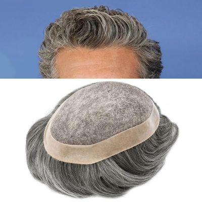 Hair Wonders Mens Toupee Hair Replacement System For Men Hairpieces Fine Mono Toupee For Men Real Human Hair Pieces For Men Hair Systems 8x10 Medium light density #1B60 1B# OFF BLACK+60% GREY