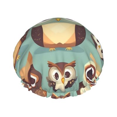 Animal Cartoon Owls Cute Shower Cap For Women, Reusable Shower Cap, Waterproof Bath Cap For Women Long Hair