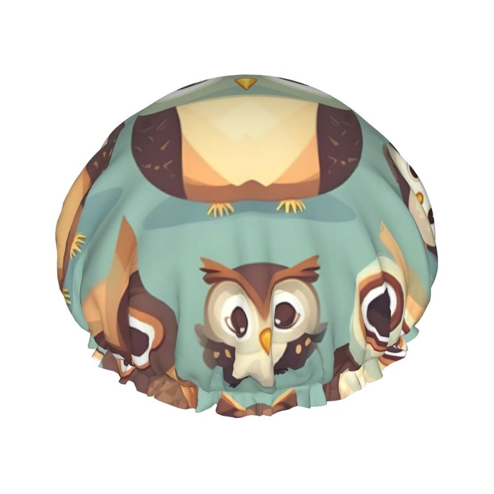 Animal Cartoon Owls Cute Shower Cap For Women, Reusable Shower Cap, Waterproof Bath Cap For Women Long Hair