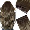 GOO GOO Invisi Edge Clip in Hair Extensions 18inch 130g 7Pcs Injected Seamless PU Clip in Hair Extensions, Virgin Real Human Hair, 4/26/4 Balayage Chocolate Brown to Honey Blonde view 1