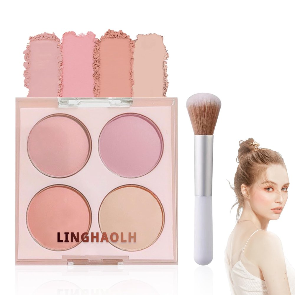 4 Colors Blush Palette for Cheeks - Face Matte Contour Makeup Palette, Buildable Shimmer Facial Cheek Blusher Shades, Blendable Cosmetic With Brush 03