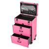 FALUSHAN Rolling Makeup Case,Large Storage Cosmetic Trolley with Swivel Wheels & 4 Locks, 3 Layer Rolling Makeup Case Cosmetic Storage for Travel Makeup, Makeup Artists, Both Beginner (Rose Red) view 1