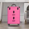 FALUSHAN Rolling Makeup Case,Large Storage Cosmetic Trolley with Swivel Wheels & 4 Locks, 3 Layer Rolling Makeup Case Cosmetic Storage for Travel Makeup, Makeup Artists, Both Beginner (Rose Red) view 2