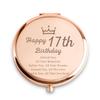 17th Happy Birthday Gifts for Girls, Sweet Female Presents for 17 Year Old Daughter Niece Granddaughter Sister Friend, Personalized Engraved Compact Mirror Gift Ideas view 1