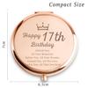 17th Happy Birthday Gifts for Girls, Sweet Female Presents for 17 Year Old Daughter Niece Granddaughter Sister Friend, Personalized Engraved Compact Mirror Gift Ideas view 2