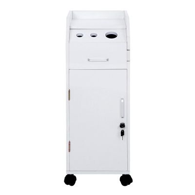EMILOREY Salon Trolley Cart with Wheels, Hair Salon Storage Cart with Wheels & 3 Hair Dryer Holders & 4 Drawers & Lock & 2 Keys, Hairdressing Tools Station Mobile Makeup Case, White