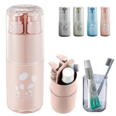 8-in-1 Toiletry Set for Minimalist Portable Travel Toiletry Cup Set, Minimalist & Organized Travel Multifunctional Toothbrush Cup with Pump Bottle, Mirror, Comb. (d)