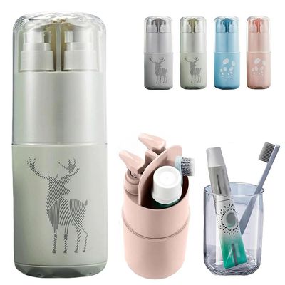 8-in-1 Toiletry Set for Minimalist Portable Travel Toiletry Cup Set, Minimalist & Organized Travel Multifunctional Toothbrush Cup with Pump Bottle, Mirror, Comb. (b)