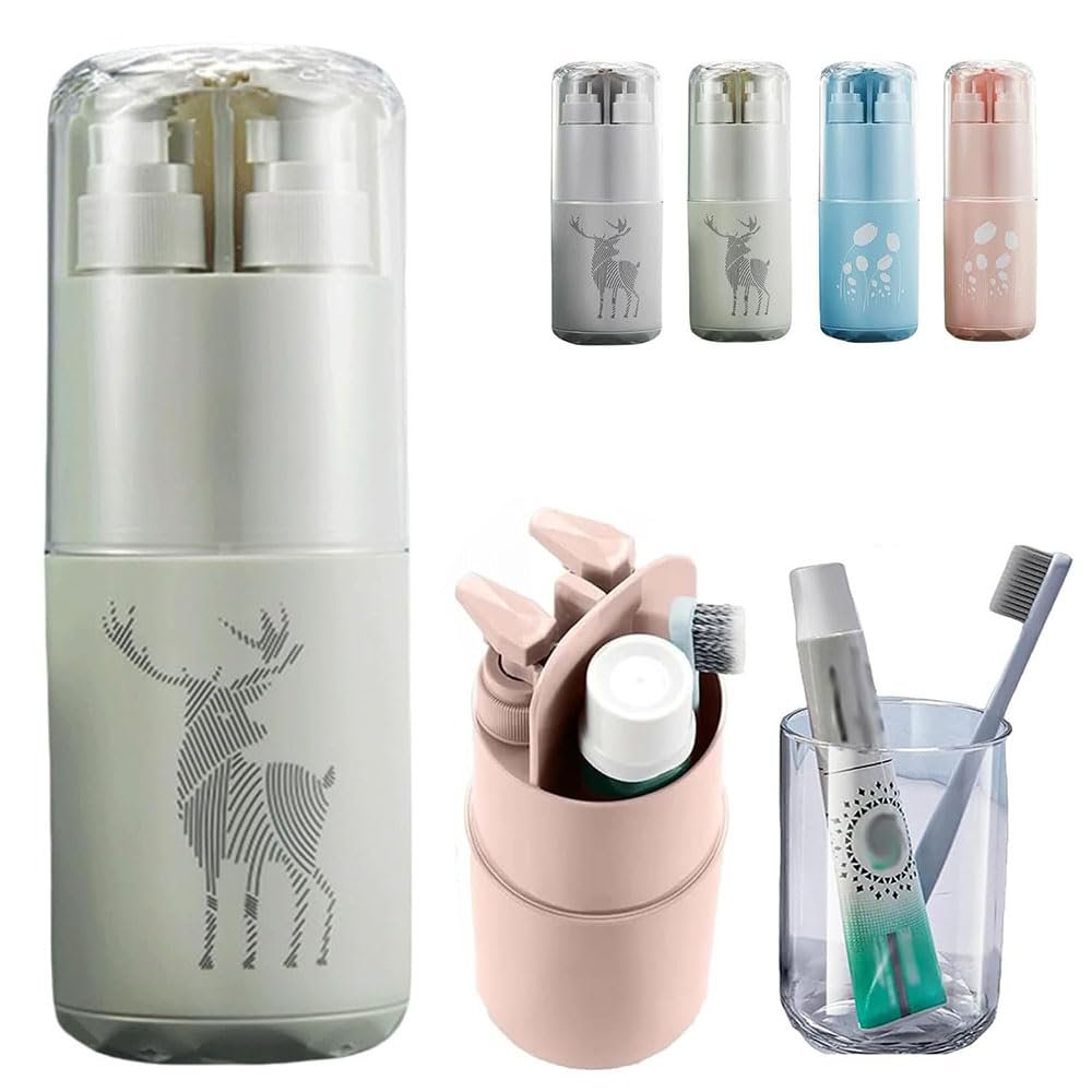 8-in-1 Toiletry Set for Minimalist Portable Travel Toiletry Cup Set, Minimalist & Organized Travel Multifunctional Toothbrush Cup with Pump Bottle, Mirror, Comb. (b)