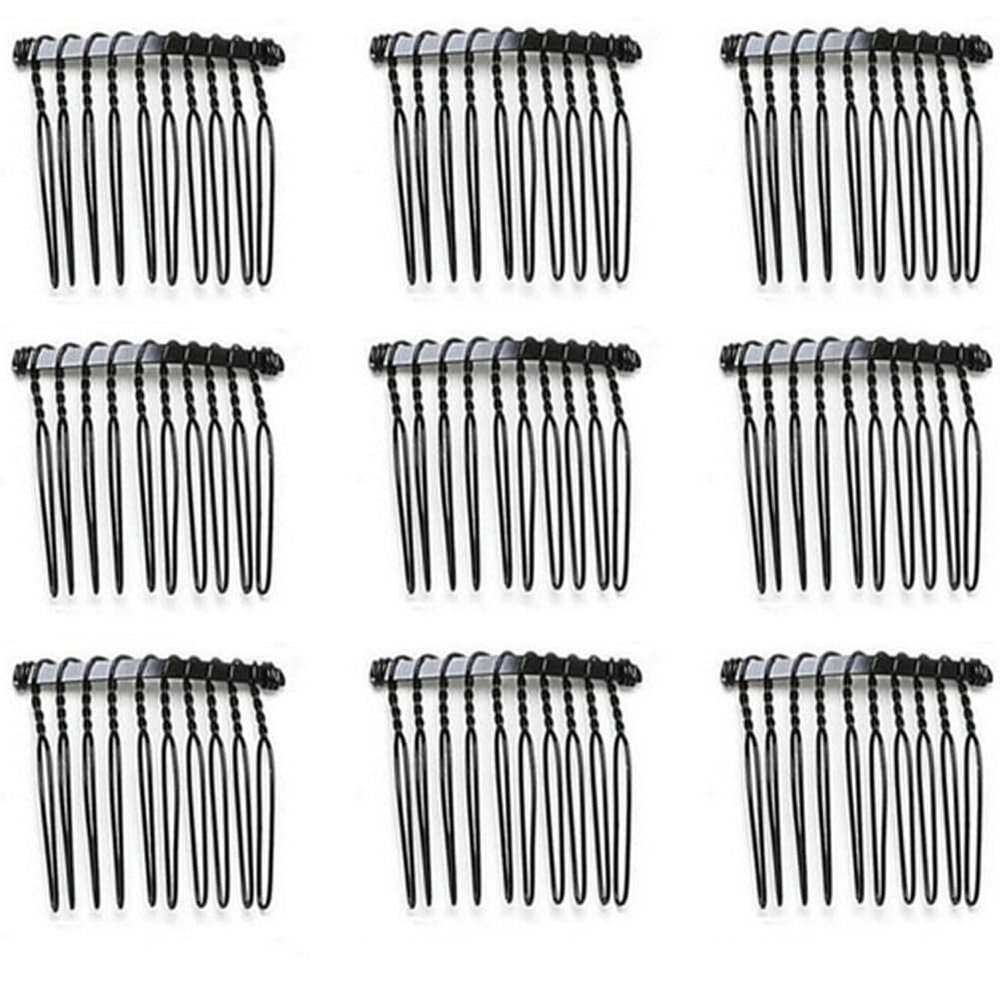 10 Pack 10 Teeth Black Metal Side Hair Combs Wire Twist Hair Clips Wedding Bridal Veil Combs Decorative Hair Barrettes Headpiece French Twist Updo Bun Accessories for Women Girls (Black)