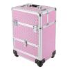 RocoReny 3in1 Rolling Makeup Train Case,Aluminum Trolley Case with 360 Rotation Wheels for Professional Salon Barber Traveling Cart Trunk Cosmetic Beauty Storage (Pink 18.5in) view 1