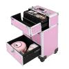 RocoReny 3in1 Rolling Makeup Train Case,Aluminum Trolley Case with 360 Rotation Wheels for Professional Salon Barber Traveling Cart Trunk Cosmetic Beauty Storage (Pink 18.5in) view 2