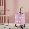 RocoReny 3in1 Rolling Makeup Train Case,Aluminum Trolley Case with 360 Rotation Wheels for Professional Salon Barber Traveling Cart Trunk Cosmetic Beauty Storage (Pink 18.5in) view 4