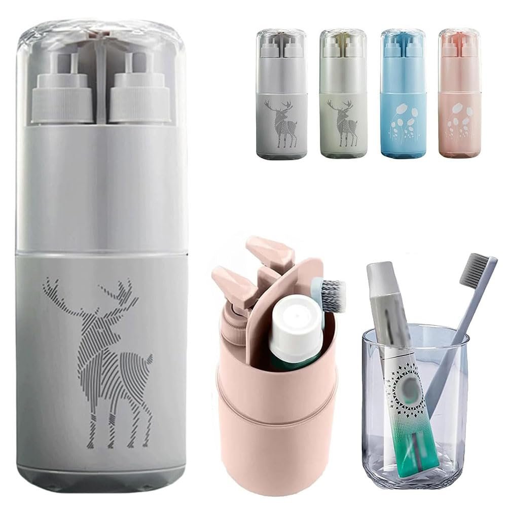 8-in-1 Toiletry Set for Minimalist Portable Travel Toiletry Cup Set, Minimalist & Organized Travel Multifunctional Toothbrush Cup with Pump Bottle, Mirror, Comb. (c)