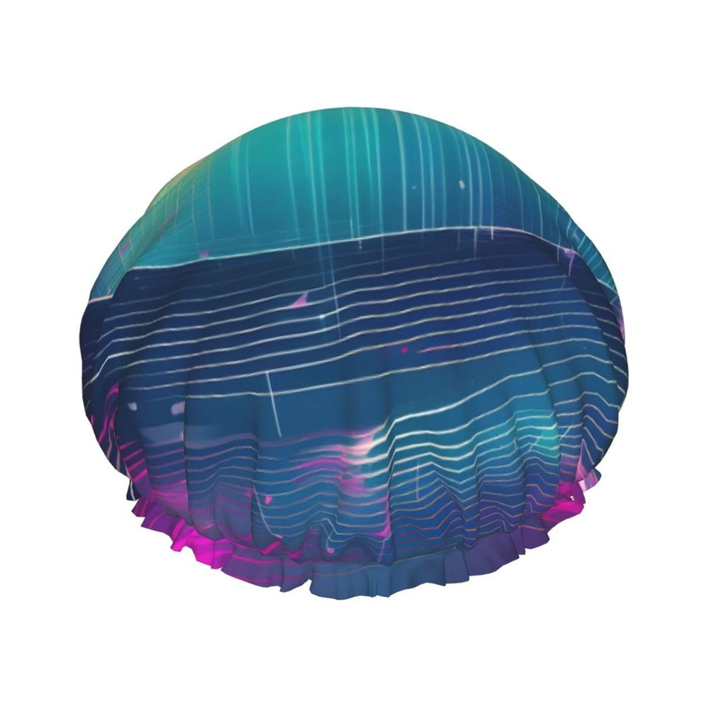 Cool Music Sound Wave Shower Caps, Waterproof Bath Caps Reusable Shower Caps Band Bath Hair Hat For Women Ladies