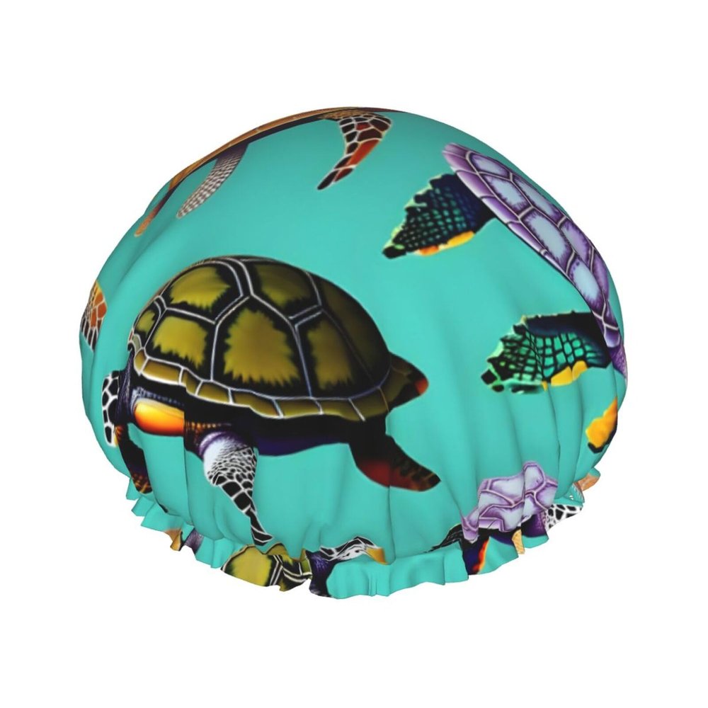 Animals Sea Turtles Shower Caps, Waterproof Bath Caps Reusable Shower Caps Band Bath Hair Hat For Women Ladies