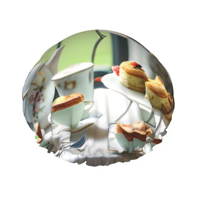 Afternoon Tea Shower Cap For Women, Reusable Shower Cap, Waterproof Bath Cap For Women Long Hair