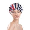 Red Blue White Gray Stripes Shower Cap For Women, Reusable Shower Cap, Waterproof Bath Cap For Women Long Hair view 3