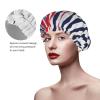 Red Blue White Gray Stripes Shower Cap For Women, Reusable Shower Cap, Waterproof Bath Cap For Women Long Hair view 4
