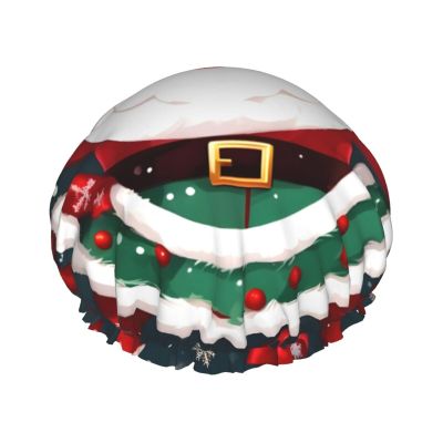 Merry Christmas Santa Claus Shower Cap For Women, Reusable Shower Cap, Waterproof Bath Cap For Women Long Hair