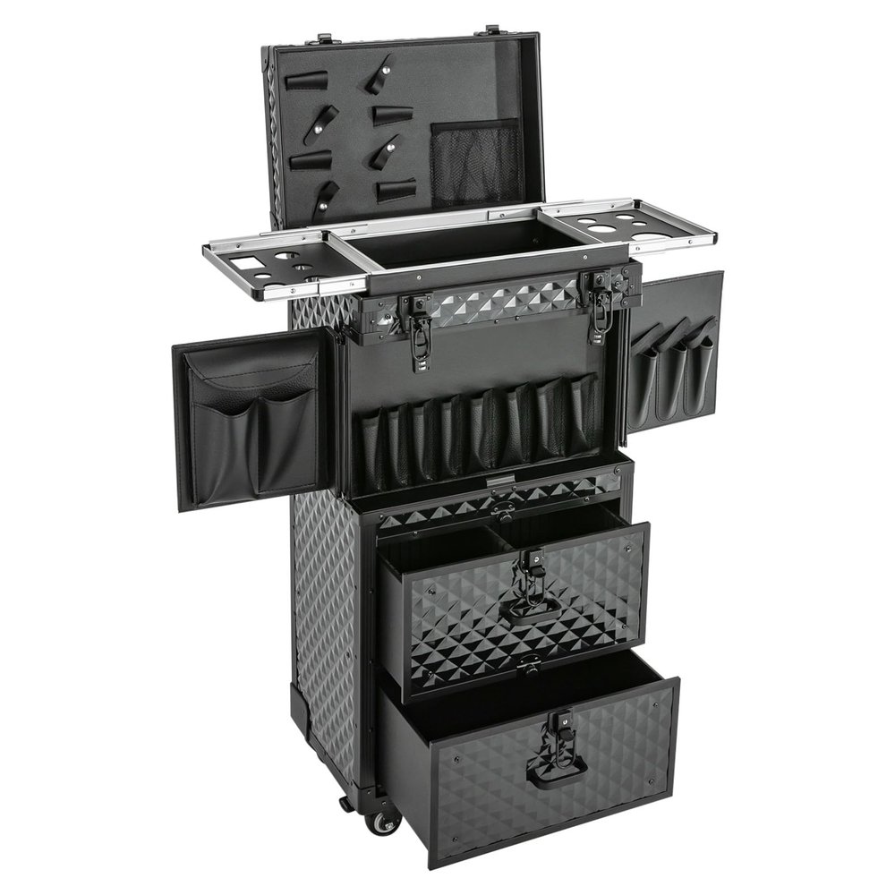 awolsrgiop Rolling Lockable Makeup Train Case, Hairdressing Cosmetic Travel Case Makeup Organizer Travel Makeup Storage Organizer Cosmetic Trolley w/Wheels for Make-Up Artists, Hairstylists