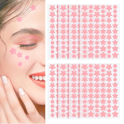 Cute Pink Star Patches For Face, Facial Scar Cover Star Stickers Patches, Star Concealer Stickers Mild Non-Irritating Breathable Waterproof Specification Size For Face (Round,Star, 3 Sizes /480 PCS)