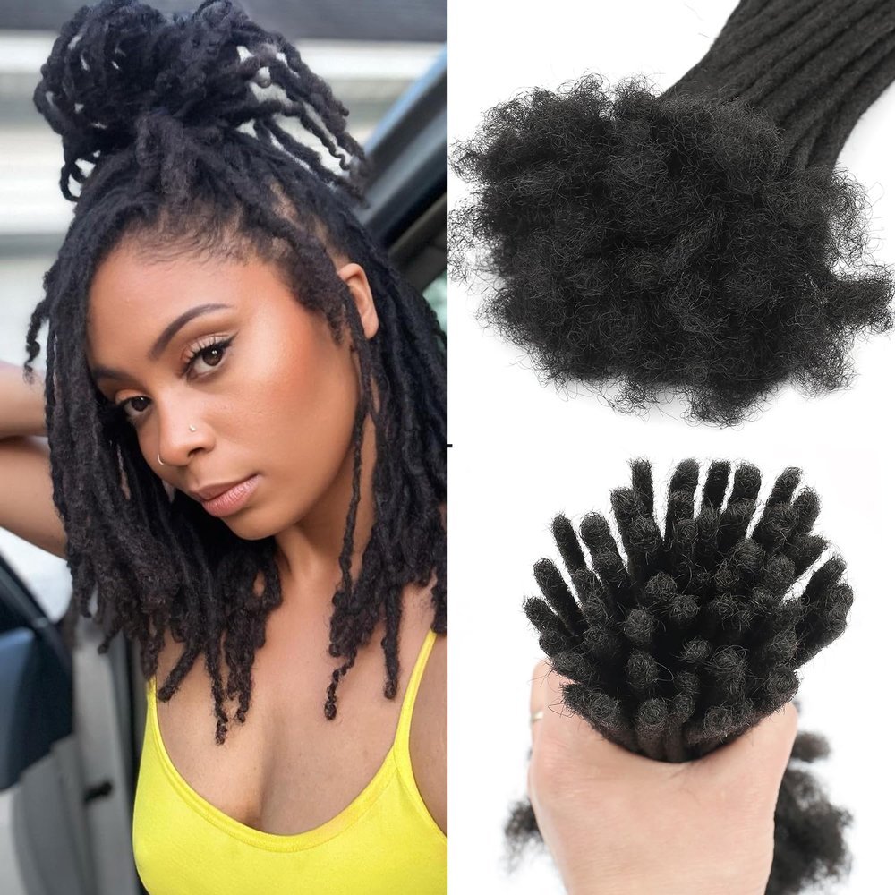 0.6cm 8 Inch Human Hair Locs Extensions 50 Strands Dreadlocs Extensions Real Human Hair Natural Black for Women Men Kids Full Handmade Permanent Human Hair Locs Can Be Dyed and Bleached