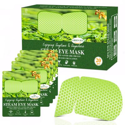 20 Packs Green Tea Scented Steam Eye Mask, Heated Eye Compress for Dry Eyes, Self Heating Eye Masks for Sleep, Spa, Travel Essentials, Relaxation Gift for Women & Men Stocking Stuffers