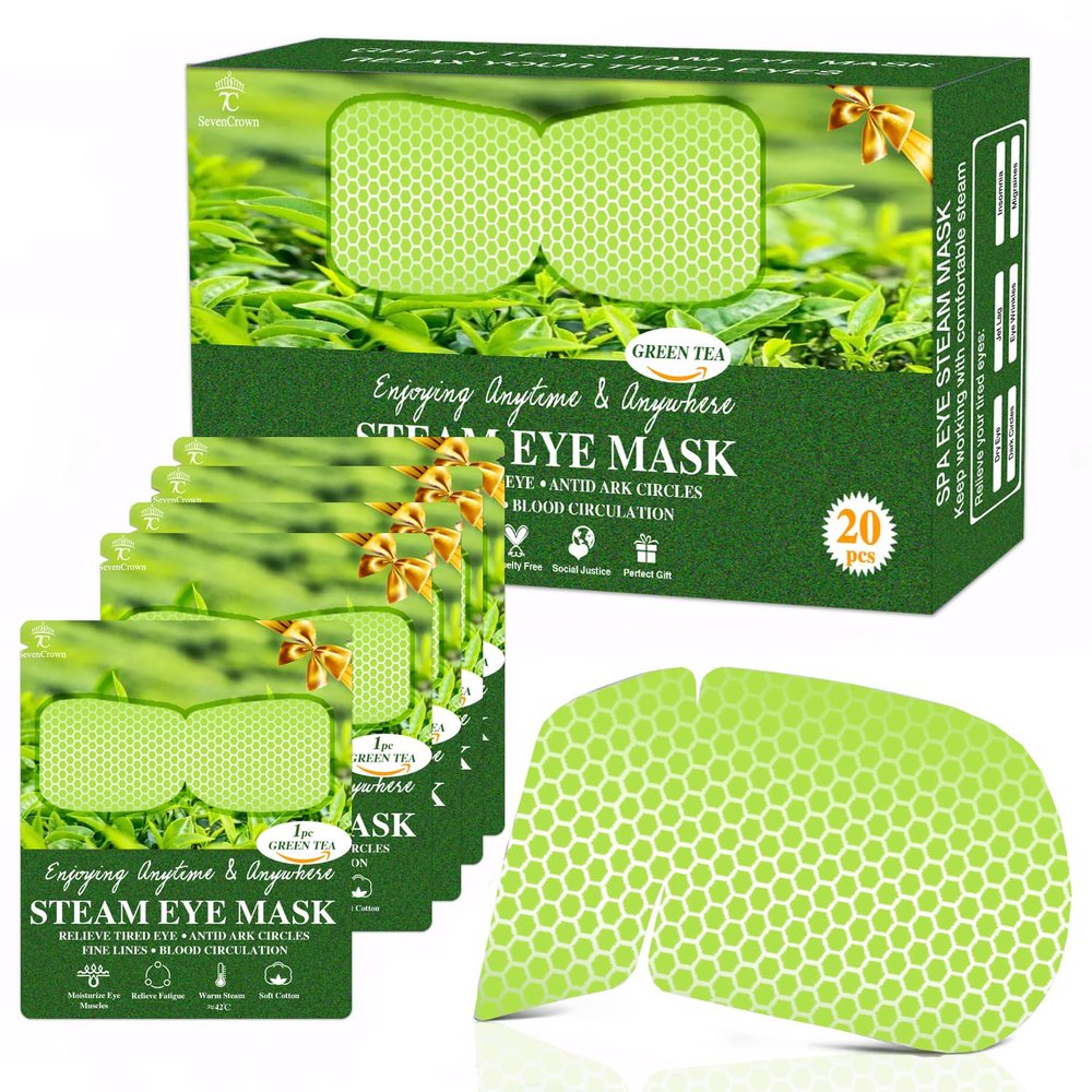 20 Packs Green Tea Scented Steam Eye Mask, Heated Eye Compress for Dry Eyes, Self Heating Eye Masks for Sleep, Spa, Travel Essentials, Relaxation Gift for Women & Men Stocking Stuffers